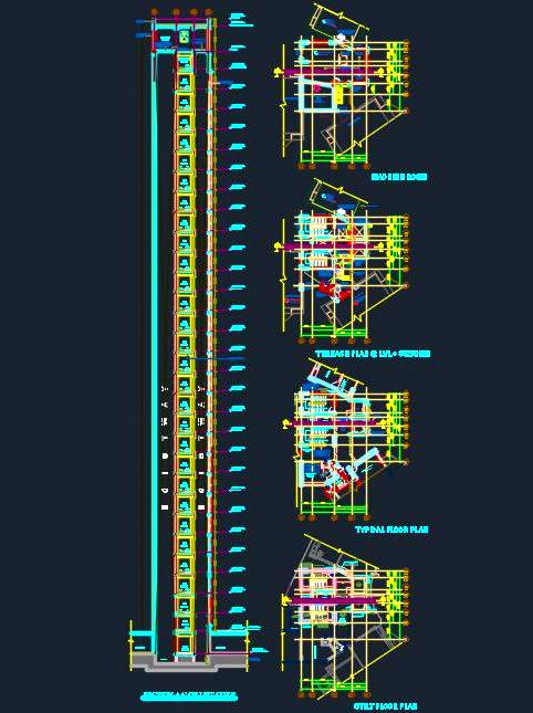 Lift Design DWG- Multi-Storey Building Vertical Section